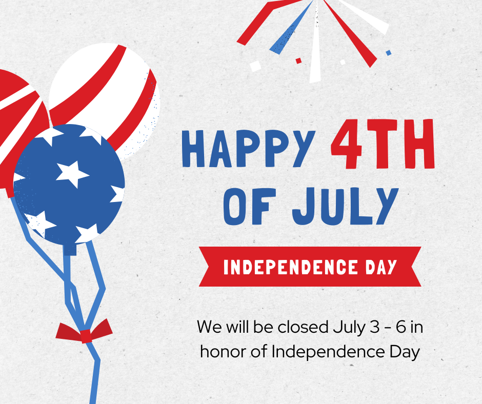Red and Blue illustrated happy 4th of july closed dates decoration